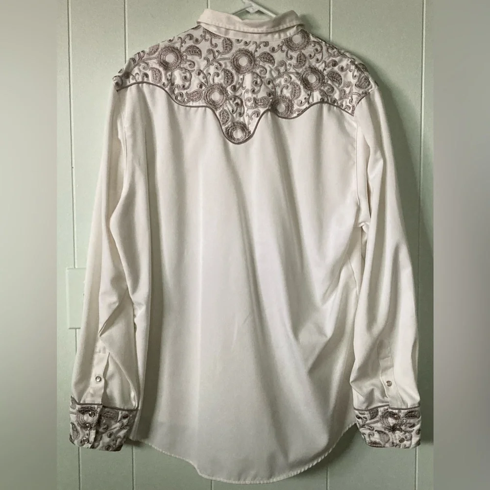 Roper SZ XL White and Black Western Shirt long sleeve beautifully embroidered - Picture 6 of 12